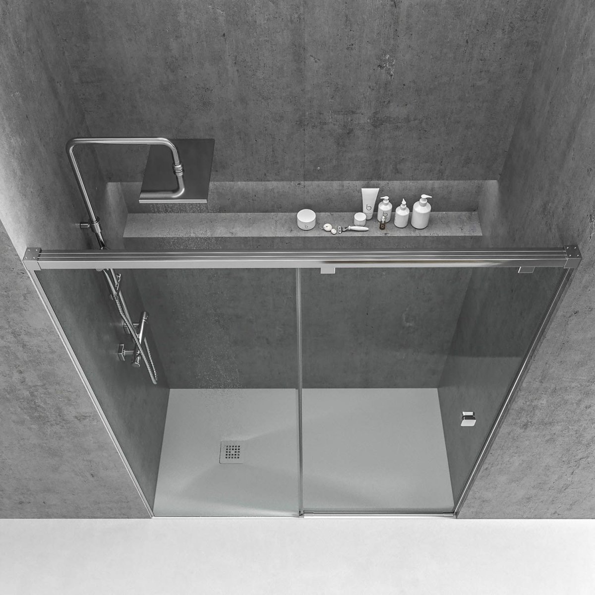 LIFE 1 resguardo de duche frontal fixo + 1 porta de correr em vidro de 8 mm com fecho suave. Acabamento CROMADO BRILHANTE - Image 3