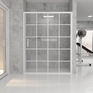 FLARE divisória frontal decoração industrial 1 porta de correr fixa -1. Sem perfil inferior. Acabamento BRANCO MATTE