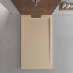 Base de duche em resina STYLE – cor creme intenso RAL-1015 e outras – textura ardósia – antibacteriana e antiderrapante. grade oculta