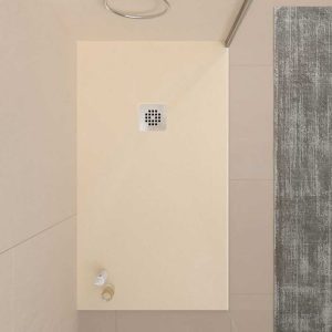 Base de duche em resina ONE Branco Marfim RAL 1015 e outras cores com textura ardósia antibacteriana e antiderrapante. grade de aço inoxidável