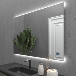 Espelho personalizado TORONTO com luz led de perímetro traseiro superior e inferior. Caixas de som. Anti nevoeiro. Espelho de aumento. Relógio