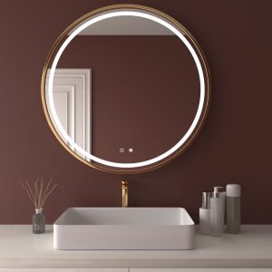 Espelho redondo STATUS dianteiro com luz led com sensor táctil e anti-embaciamento – MATT COPPER ALUMINIUM