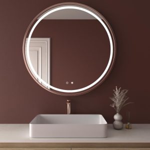Espelho redondo TRIADA front light led com sensor táctil e anti-embaciamento – Alumínio MATT ROSE GOLD
