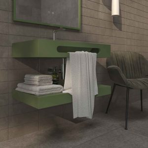 Lavatório suspenso LIDO de cuba centrada com toalheiro SOLID SURFACE Reseda Verde
