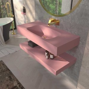Lavatório suspenso LIDO uma cuba centrada SOLID SURFACE Rosa pálido