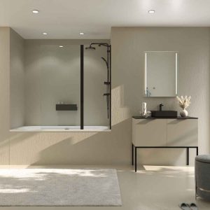 Resguardo de banho ABERTO 1 fixo – 1 painel dobrável 125 cm PRETO MATE