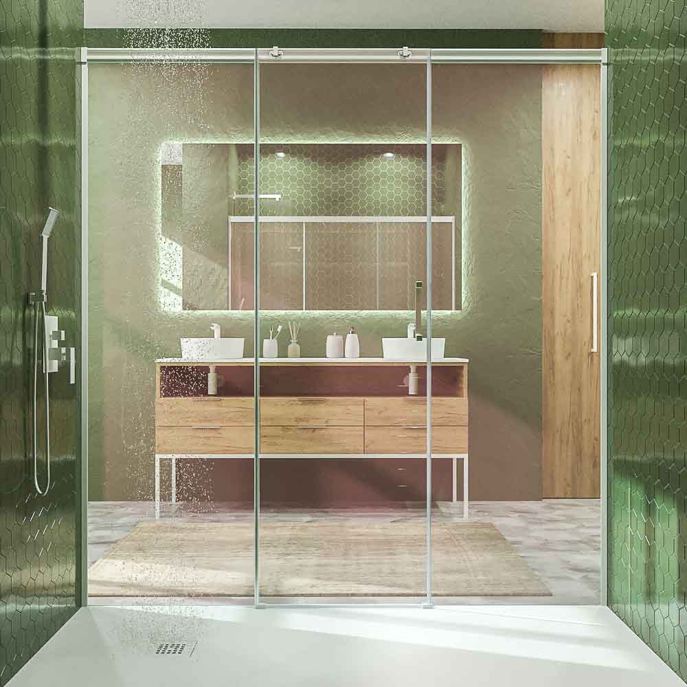 Divisória frontal BASIC 2 fixas – 1 porta central de correr. BRANCO FOCO - Image 8