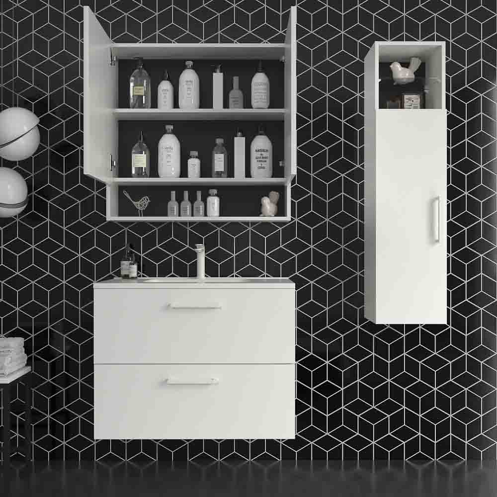 Móveis de casa de banho suspensos NEXO 2 gavetas profundidade reduzida 40 cm lacado mate com lavatório em porcelana BRANCO - Image 4