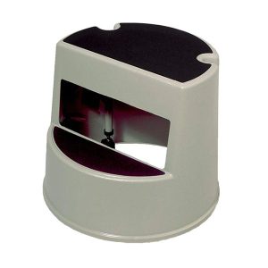 Escadote / Tamborete de plástico bege com rodas Rubbermaid com 2 níveis 33cm